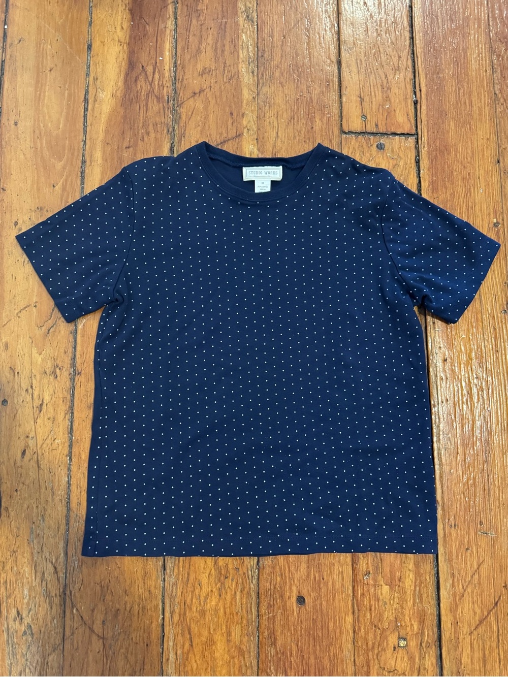 100% Cotton Navy White Polka Dot T-Shirt Women’s M